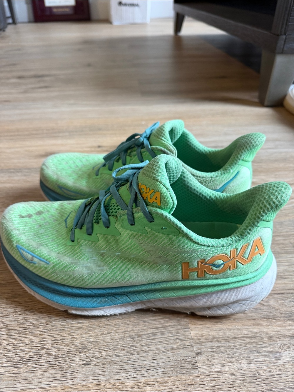 Hoka Men’s Neon Green and Teal Athletic Sneakers